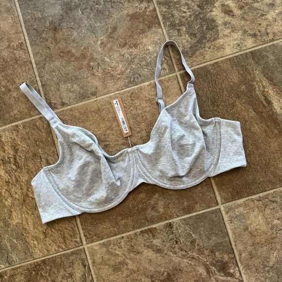 Skims Cotton Jersey Bra Light Heather Grey Size 44DD - Picture 2 of 9